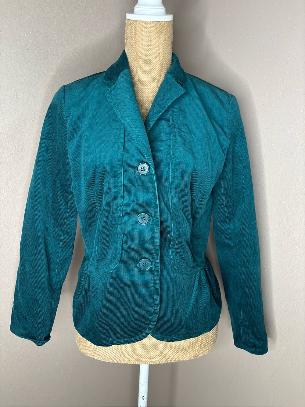 Talbots Peacock Teal Blue Corduroy Stretch Blazer Jacket 8 Petite